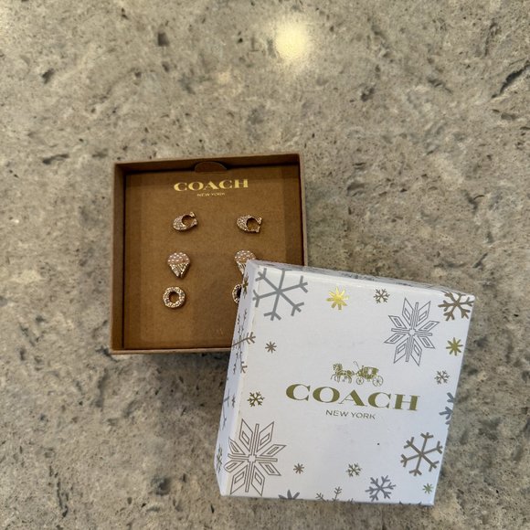 NWT COACH SIGNATURE ICE CREAM EARRING SET ROSE GOLD - Picture 1 of 4